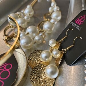 3 Pc  Gold and Pearl Jewelry Set
